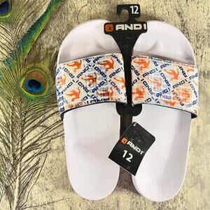 And1 NEW Mens sz 12 Sandals Molded Footbed Sports Slides NWT White Blue Red
